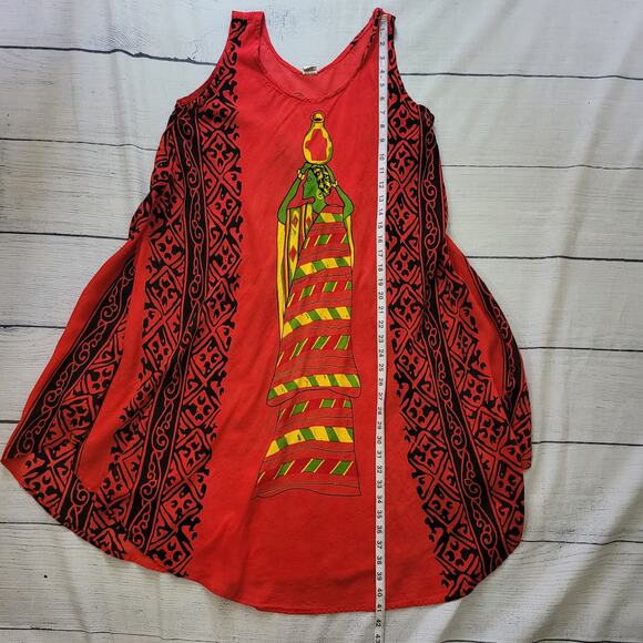Seven Islands Size M Red Black Sleeveless Midi Dress Unique Art To Wear Shift - Picture 7 of 10
